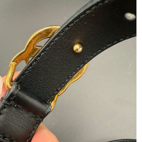 Gucci Marmont Women's Gold Black Leather Authentic Double G Buckle Belt - 39" - Picture 5 of 9